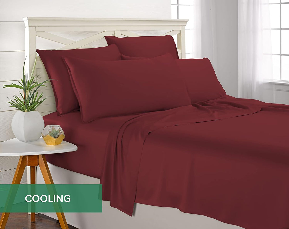 Pure Bamboo California King Sheets - 100% Organic Viscose Bed Set, Soft & Cooling, Merlot Color