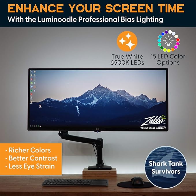 Power Practical LED Strip Lights Backlight, USB Light Strips w/Remote for 15 Ambient Color Bias Lighting Options & 10 Brightness Modes, for TV/Computer Decor/Indoor Use, Size (30"-40" TV)