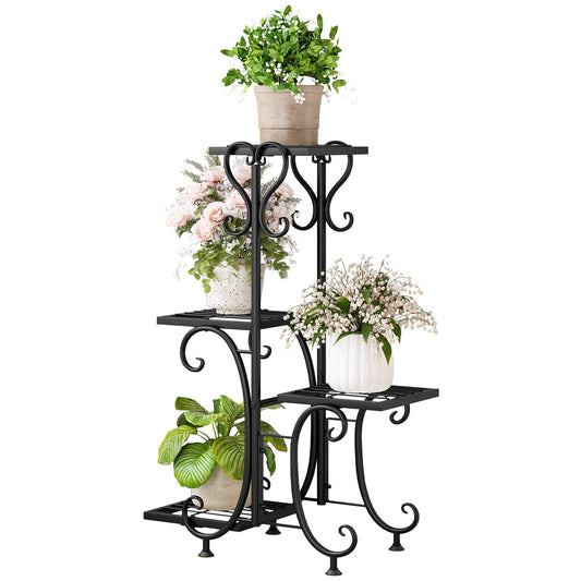 INGIORDAR Plant Stand Indoor Outdoor Shelf 4Tier Metal Holder Pot Rack Multiple Plants Stand Tall Flower Shelf Corner Living Room Garden,Black (Black, 4 Pots)