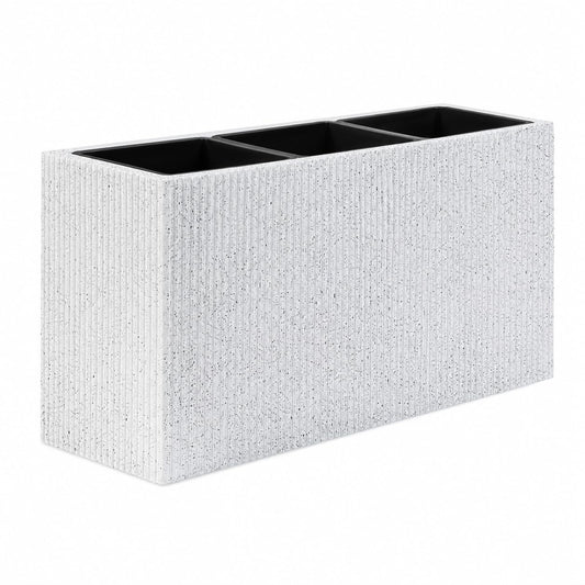DEPLA LANE Trevano Fiberstone Rectangular Planter (26" L x 9.8" W x 15.7" H) Ribbed Finish, Removable Inner Pots, Lightweight, Durable, UV Resistant, Modern Indoor Outdoor Plant Pot (M, Ribbed White)