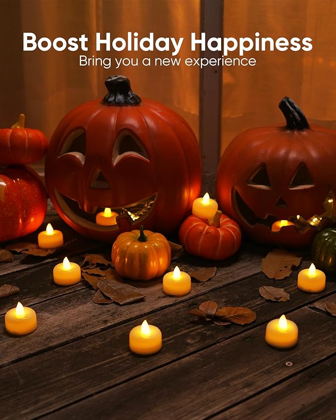 Amagic 12/24/50/100/150 Pack Flameless LED Tea Lights Candles Battery Operated, Electric Fake Tealight Candles for Votive, Halloween, Christmas, Home Decor, Wedding, Table Decor