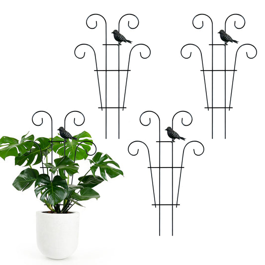 4 Pcs Metal Trellis for Potted Plants Indoor, 14.6 inch Small Garden Trellis with Bird for Climbing Plants Outdoor, Stackable Pothos Plant Climber Support for Hoya Vine Ivy Flower Plant Support