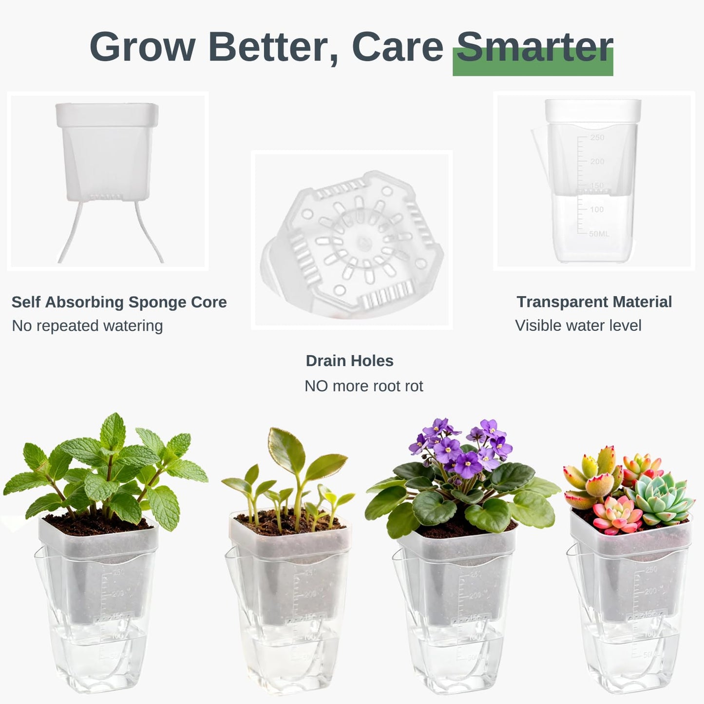 Poutilor 2.5 Inch Self Watering Pots, Clear Nursery Pots with Drainage Holes & Visible Water Level, 12 Pack Seed Starter Pots for Seedlings, Cuttings, Succulents, Prevent Overwatering