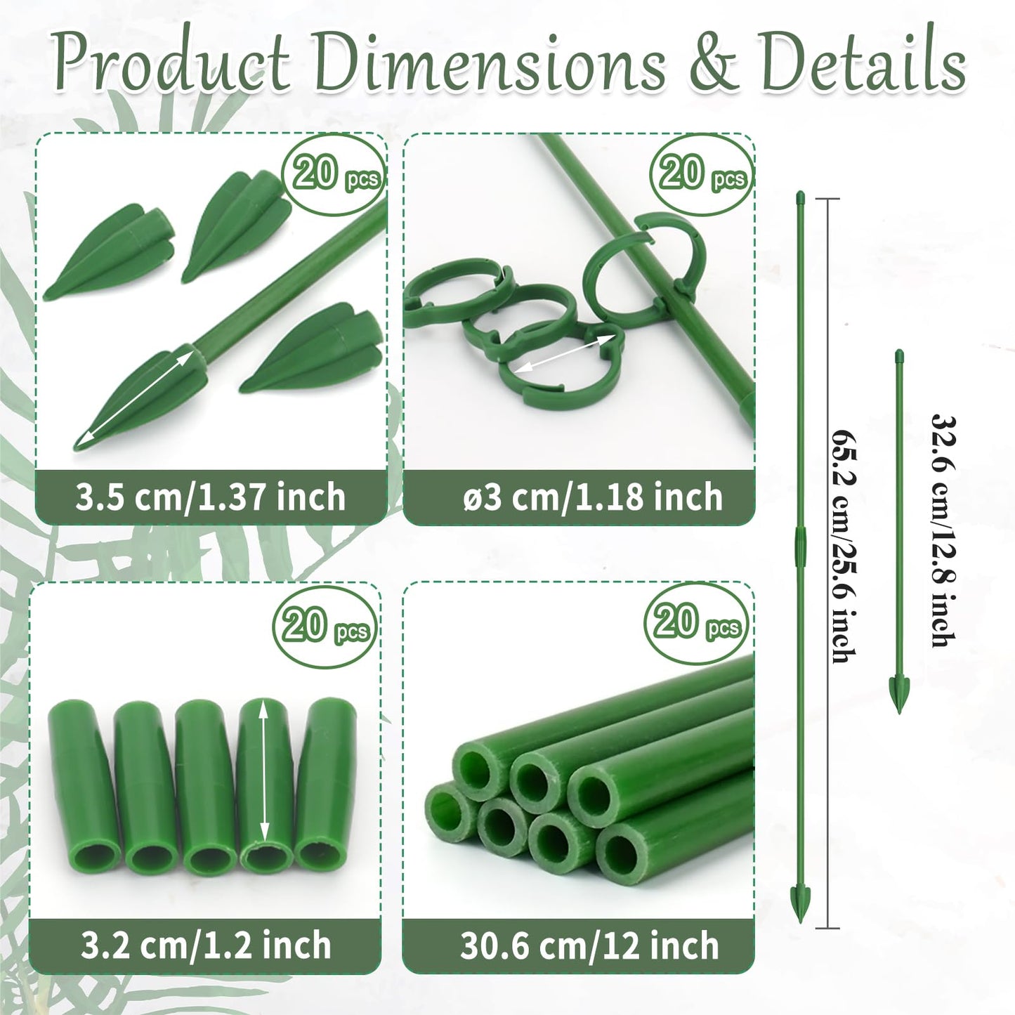 Catephe 20 Pcs Plant Support Stakes, Garden Stakes for Indoor Plants, Tall Adjustable Plant Sticks with 20 Clips and 10 Connectors for Monstera, Tomato, Vine Potted Plants