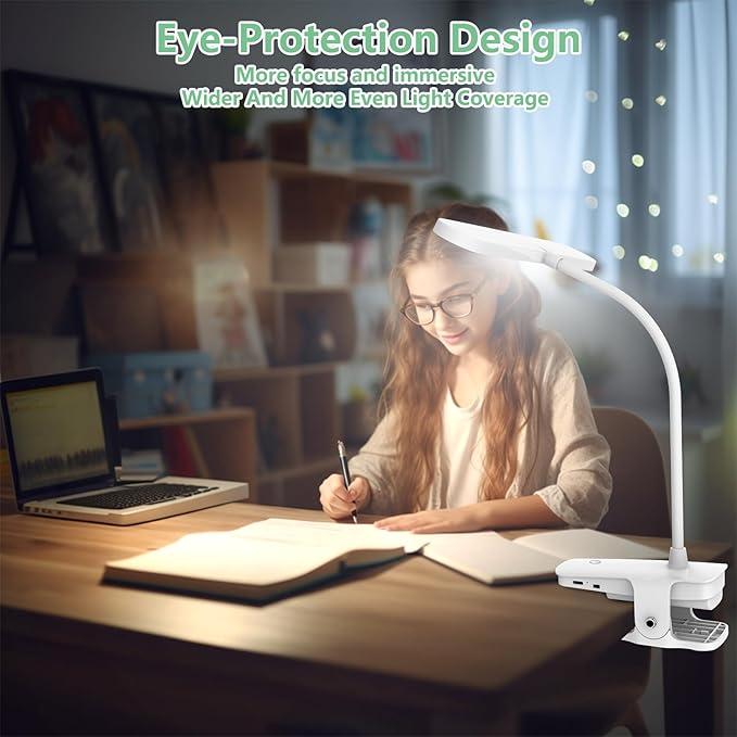 deaunbr Clip on Light, Reading Lights for Books in Bed, Eye Caring 66 LEDs Book Lights, 4 Brightness & Multiple Color Temperatures LED Desk Lamp Rechargeable Night Lamps for Home, Office and Dorm