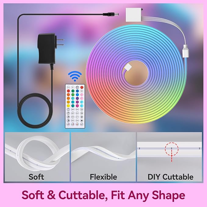 LED Neon Lights, 50FT RGB Neon Rope Lights App Control,IR Remote,Music Sync,IP67 Waterproof,Flexible DIY Design for Bedroom,Living Room,Gaming Room,Party,Outdoor,Christmas Decor