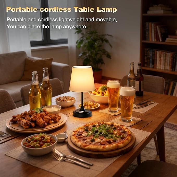 Small Cordless Table Lamp Rechargeable,5000mAh Battery Operated Desk Lamp,3 Colors & 7 RGB Stepless Dimmable,Touch Ambient Light for Bedside,Bedroom,Dining Room,Living Room,Black,WhiteShade