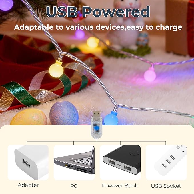 Easter String Lights Plug in, 37.4FT 100 LED Frosted Globe Lights with Remote, USB 8 Mode Decorative Lights for Bedroom, Classroom, Party, Spring Decor