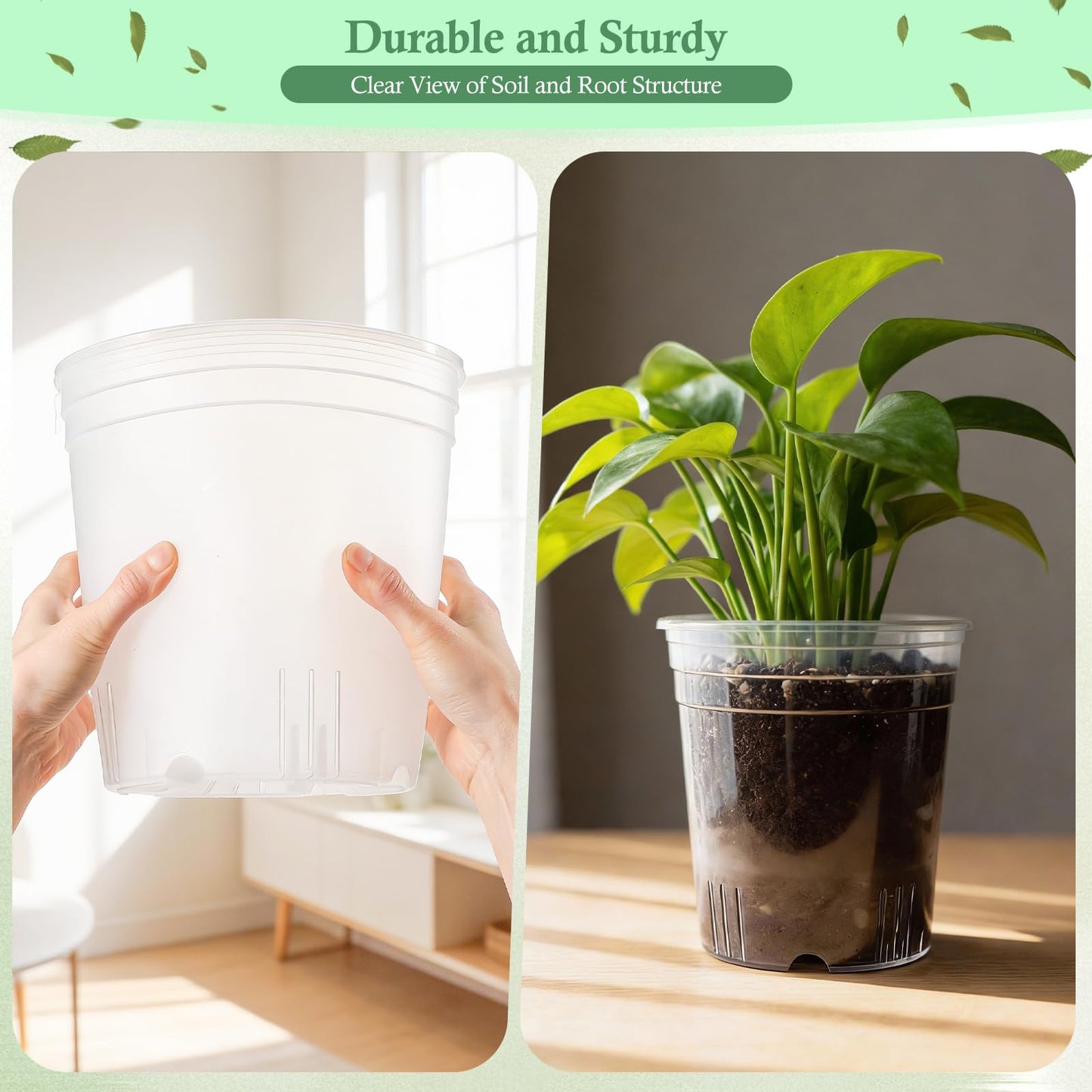 Ziliny 12 Pack 6.2/7.7/9.4 Inch Large Clear Nursery Pots for Plants Flexible Clear Plastic Nursery Pots with Drainage Hole Transparent Plastic Seedling Planter for Indoor Outdoor Rooting Visibility