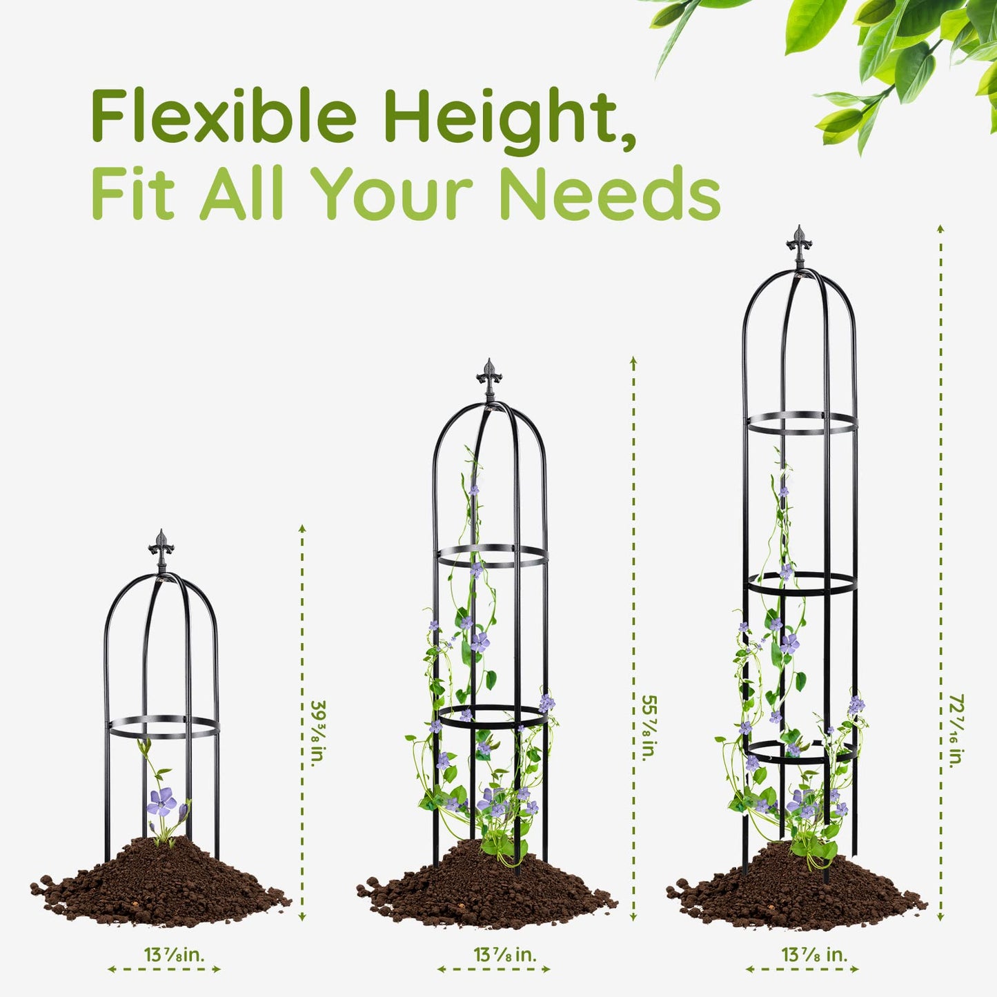 Idzo 100% Metal Obelisk Trellis for Climbing Plants Outdoor 6ft - 72in, Heavy Duty Black Garden Trellis for Climbing Vine with Stone-Look Finish, 1pc