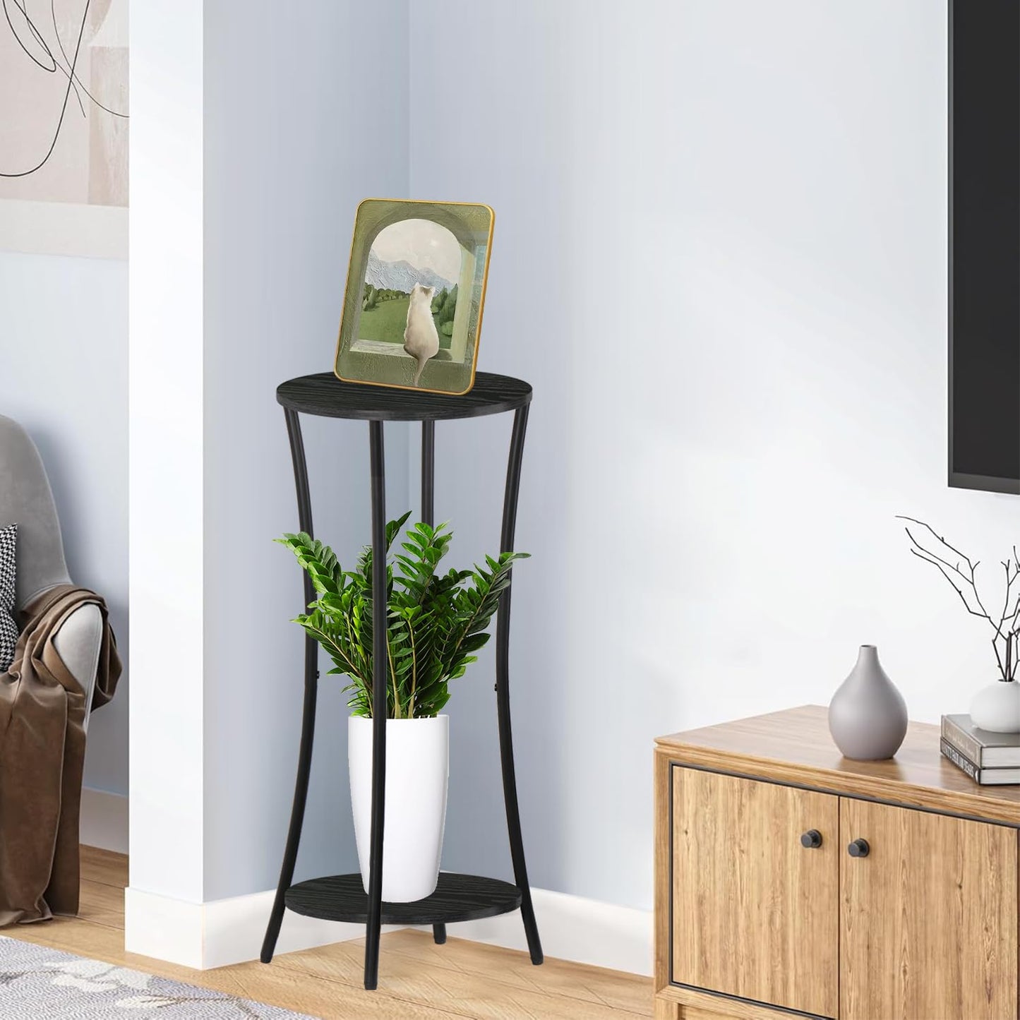 YINMIT Plant Stand Indoor,Round Potted Holder Rack,Flower Pot Stand Shelf,Round Supports Rack,Corner Plant Shelf for Balcony Garden Patio Living Room,Black