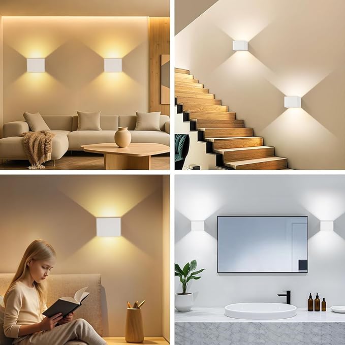 Yochoice Motion Sensor Wall Light with Remote Control, 6000mAh White Wireless Touch Control Rechargeable Wall Lamps with 3 Color Temperatures, LED Up Down Battery Operated Wall Lights Indoor, 4-Pack