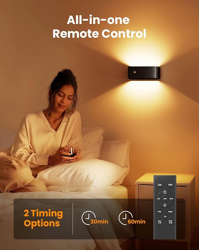 Motion Sensor Wall Sconce Indoor with Remote Control 3 Colors Wireless Wall Light LED Wall Sconces Rechargeable 8000mAh Battery Operateded Wall Lamps Brightness Adjustable for Bedroom