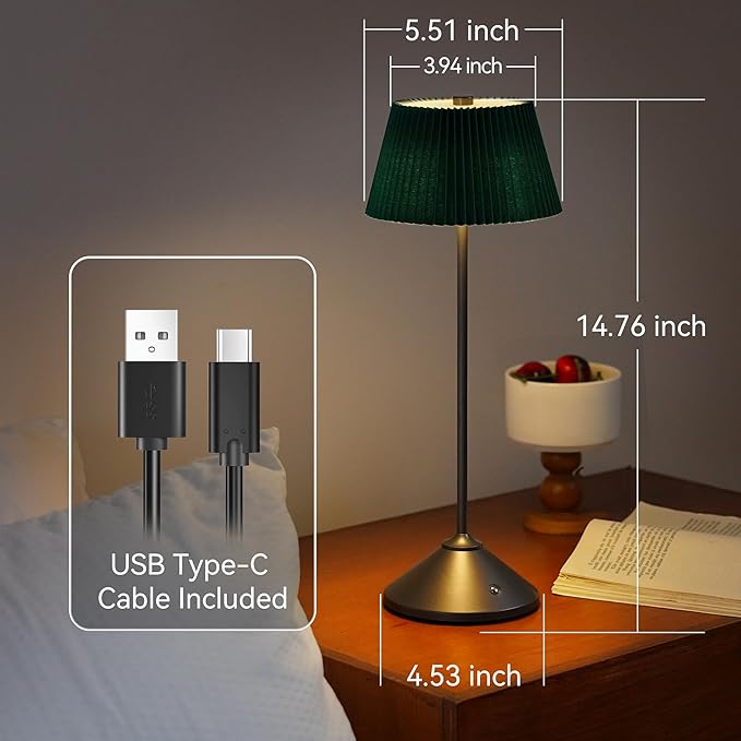 Cordless Rechargeable Table Lamp – 3 Adjustable Color Temperatures, Lightweight & Portable, Matte Metallic Finish, Waterproof, Battery Operated for Indoor& Outdoor Use (White)