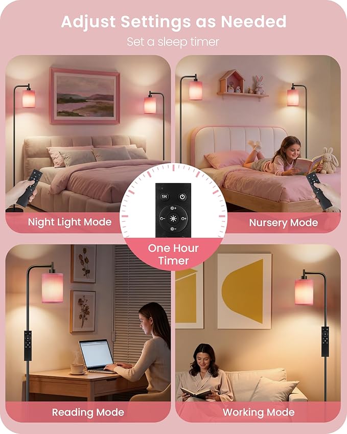 2Pack Dimmable Floor Lamp for Living Room with Remote and Foot Switch, Modern Standing, Corner Lamp,10W Bulb 3 Color Temperatures, for Bedroom, Office, ETL Listed, Gold and Pink P19LDP205