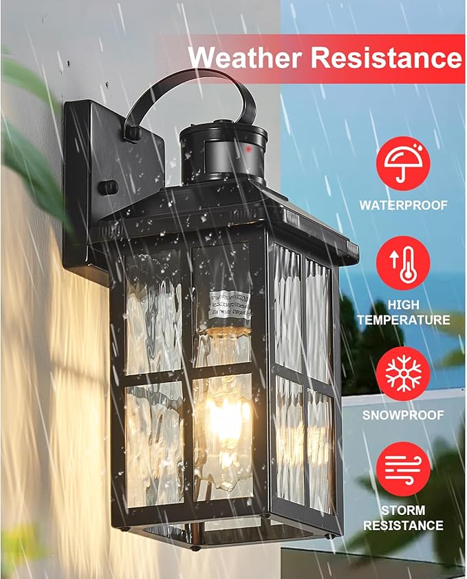 Porch Lights Outdoor with Remote Control: Motion Sensor Exterior Lighting Fixtures Intelligent 3 Lighting Modes Outdoor Wall Lights Sconce Lights for House Patio Front Door Garage