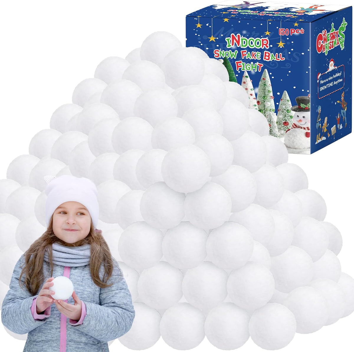 Skiennix 150 PCS Indoor Snow Ball Fight Set - Soft Plush White Snow Balls for Kids & Family Fun