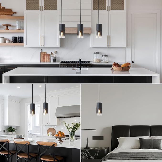 Modern Black Pendant Lights with Downrods, 2 Pack