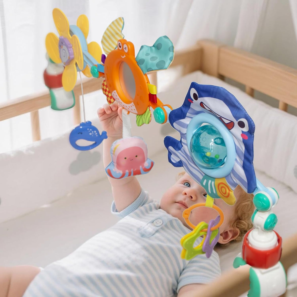 Skiennix Adjustable Baby Stroller Arch Toy - Infant Car Seat Toy with Mirror & Sound | Perfect Gift for 6-12 Months