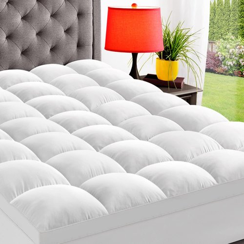ELEMUSE Queen Mattress Topper - Extra Thick Plush Pillowtop for Back Pain Relief | Deep Pocket Design