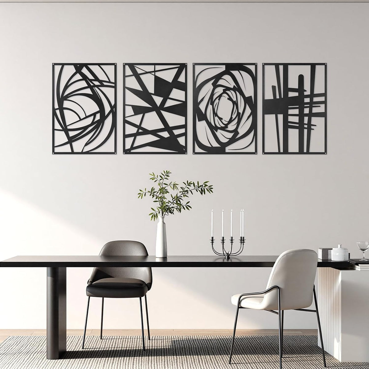 Skiennix Black Abstract Metal Wall Art - Modern 3D Textured Decor for Living Room & Office | 15.7 x 10.6 Inch