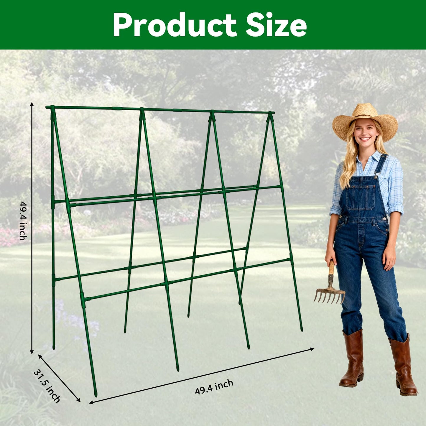 Trellume Cucumber Trellis - 49.4"*49.4" Metal Garden Trellis for Climbing Plants, Garden Trellis with Plastic-Coated Steel Pipe, A Frame Trellis for Cucumbers, Peas, Morning Glories(Green)