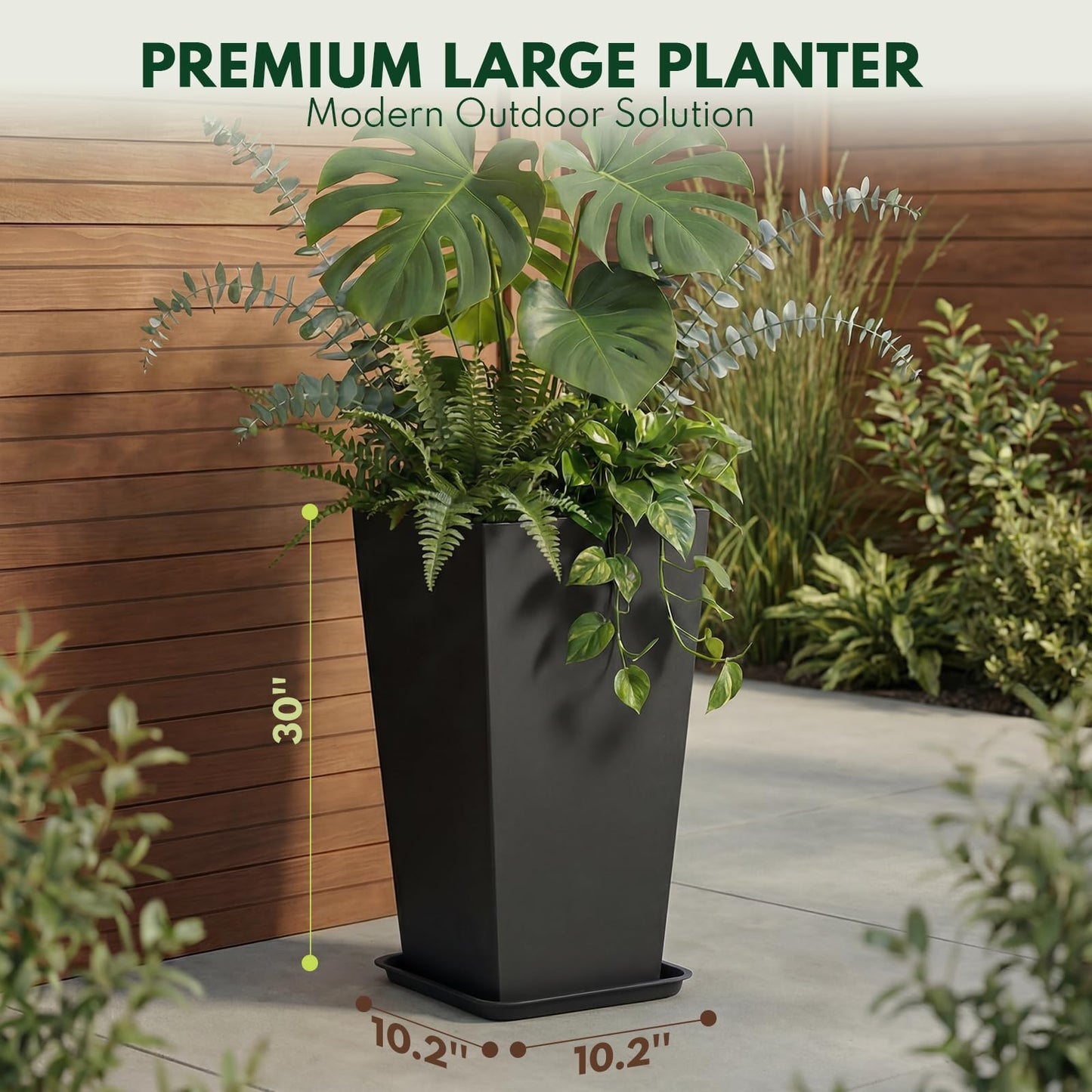 PASAMIC Tall Planters 30 Inch Set of 2, Outdoor Large Planters, Weather Resistant Planter for Outdoor & Indoor Plants, Flower Pots with Drainage Holes, Ideal for Front Porch, Patio, Balcony, Black