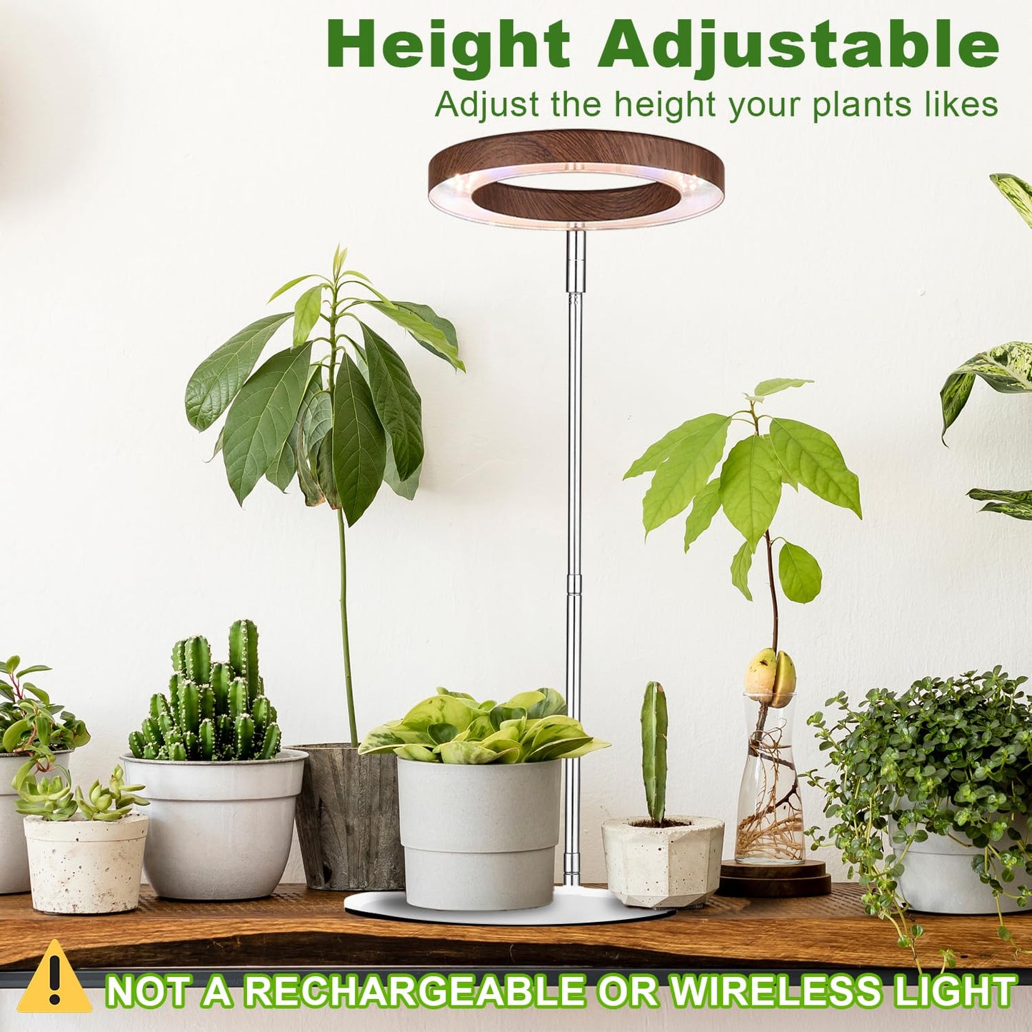Yadoker 144 LEDs Plant Grow Light for Indoor Plant,Walnut Wood Grain Aluminum LED Grow Light with White Base, Height Adjustable,6.3" Aluminum Housing,Automatic Timer with 8/12/16 Hours,2 Pack