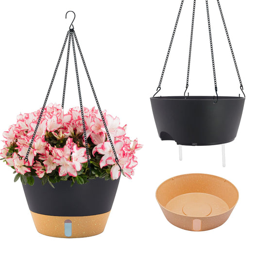 ZMTECH 12 Inch Hanging Planters for Indoor, 2 Pack Large Hanging Plant Pot with Visible Water Level and Chain, Self Watering Hanging Flower Pot for Outdoor Garden Porch(Dark Gray)