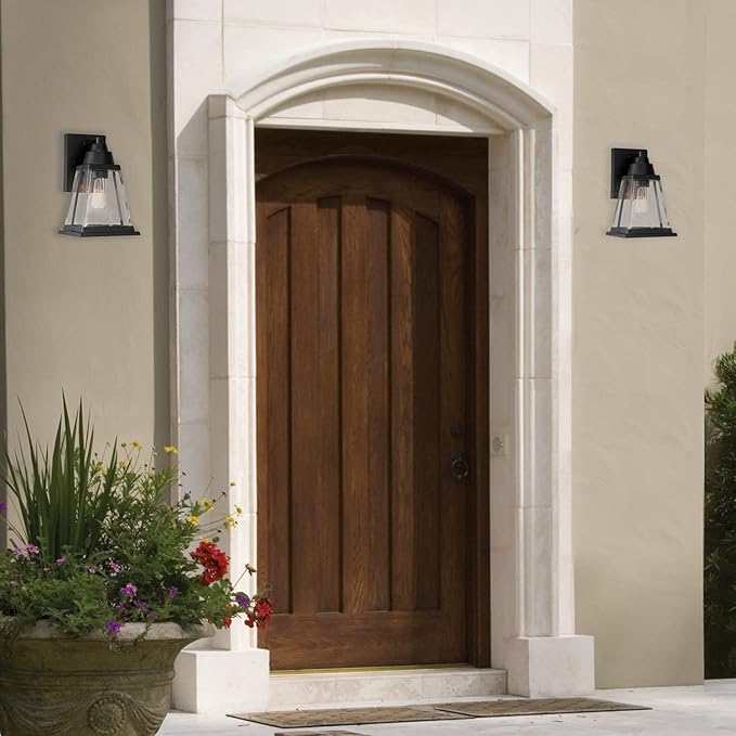 Globe Electric 44697 Merle 1-Light Outdoor Wall Sconce, Bronze, Clear Glass Shade, Brown, Bulb Not Included