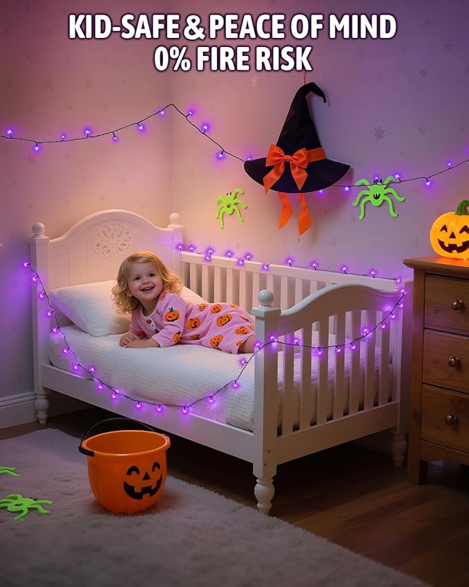 Halloween String Lights Battery Operated, Purple Fairy Lights with Timer Waterproof 9.8ft 30 LED Halloween Decorations for Outdoor Indoor Patio Party Garden Yard Decor
