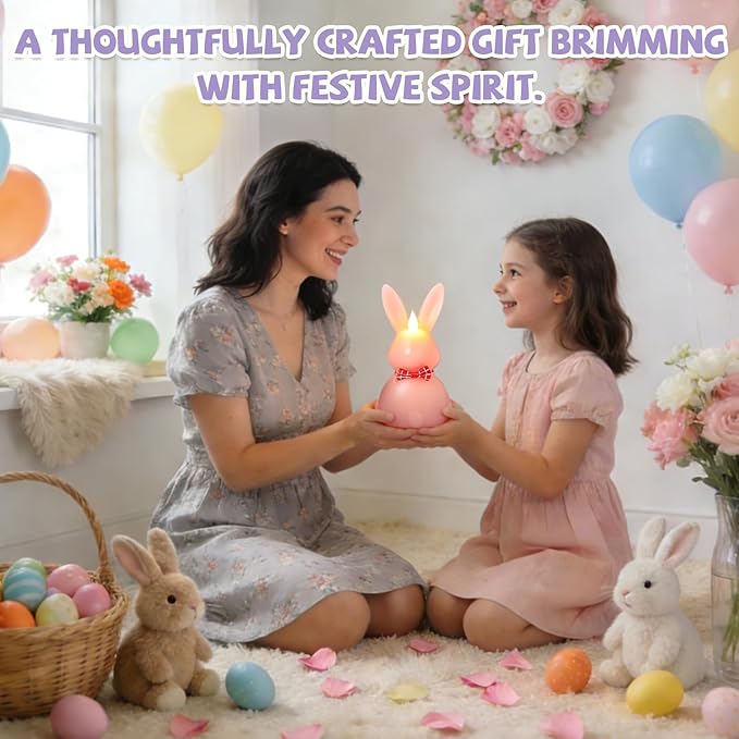 3PCS Easter Bunny Flameless Candles, LED Easter Candles Battery Operated Rabbit-Shaped Real Wax Pink Purple Green,Spring Party Decoration Centerpiece Table Home Decor (No Remote)