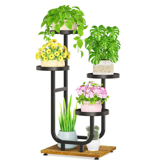 LASZOLA Black 4 Tier Tall Metal Plant Stand Indoor, Large Heavy Duty Planter Holder Rack for Vertical Corner, Sturdy Wrought Iron Spiral Multiple High Flower Organizer for Modern Patio House Bathroom
