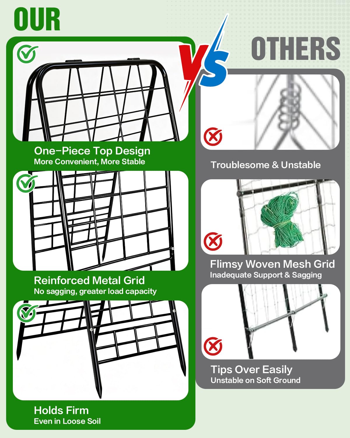 Joyhalo Heavy Duty Adjustable A-Frame Cucumber Trellis for Climbing Plants, 50.4"x17" All-Metal Garden Trellis with Dense Grid Climbing Frame for Raised Beds, Tomatoes, Cucumbers & Outdoor Vines