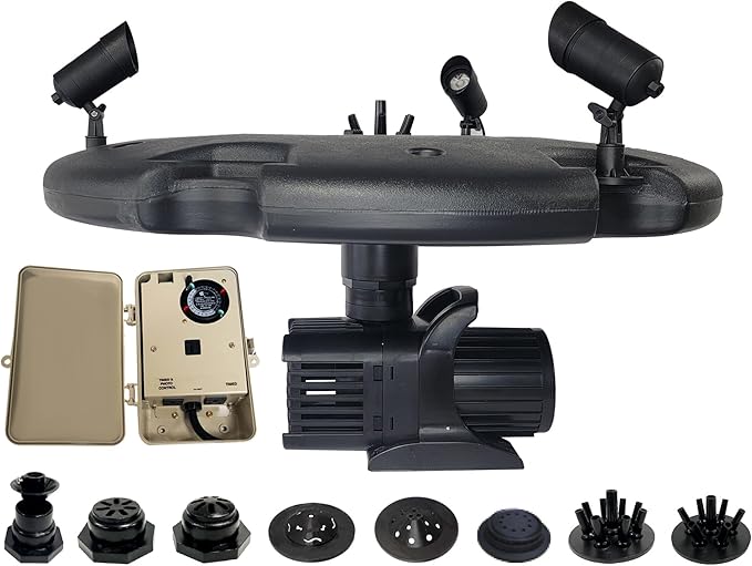 HALF OFF PONDS Floating Fountain, 1.75 HP Pond Aerator, 100 ft Cord, 14,800 GPH Water Pump, 11 Spray Patterns, Color-Changing LED Lights & Control Box, for Large Ponds, Lakes & Water Gardens