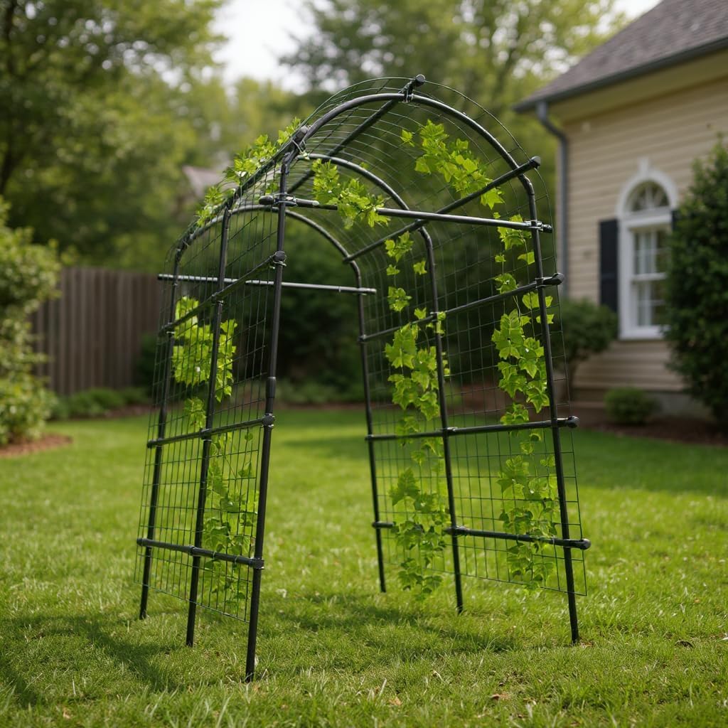 7.3 ft Metal Garden Arch Trellis, Plant Support for Raised Beds, PE and Iron Trellis for Cucumbers and Climbing Vegetables