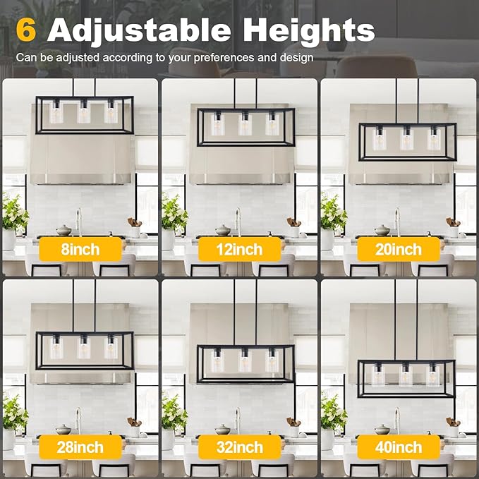 Kalium Chandeliers for Dining Room, 3 Light Dining Room Light Fixture Modern Metal Industrial Kitchen Lighting Fixtures Ceiling Easy Installation Pendant Lights for Bar Restaurant-E26 Socket, Black
