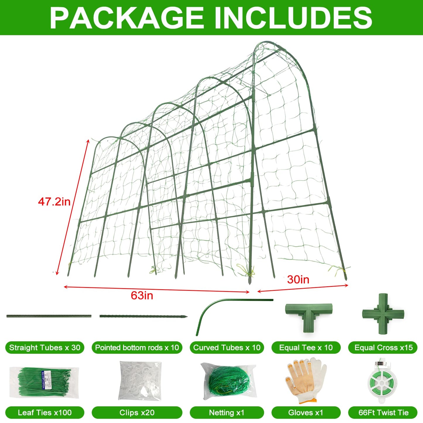 TIUIRE Cucumber Trellis for Raised Beds & Gardens - Sturdy Arch Trellis for Climbing Plants, Tomatoes, Peas & & Beans | Outdoor Vegetable Support for Vines (63" Lx30 W x47.2 H)