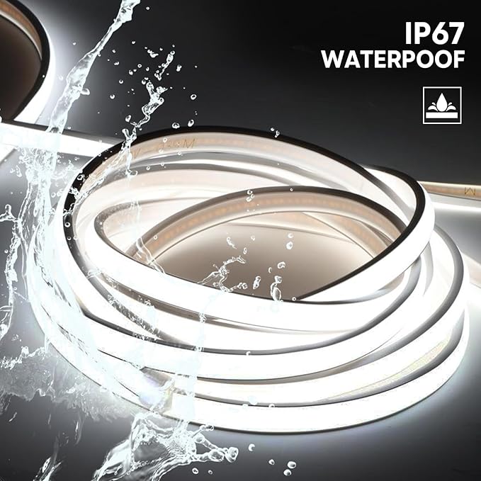 Ip67 Waterproof LED Light Strip 5M 6000K Cold White LED Rope Lights Cuttable COB LED Strip for Kitchen and Bathroom (Cold White, 16.4ft)