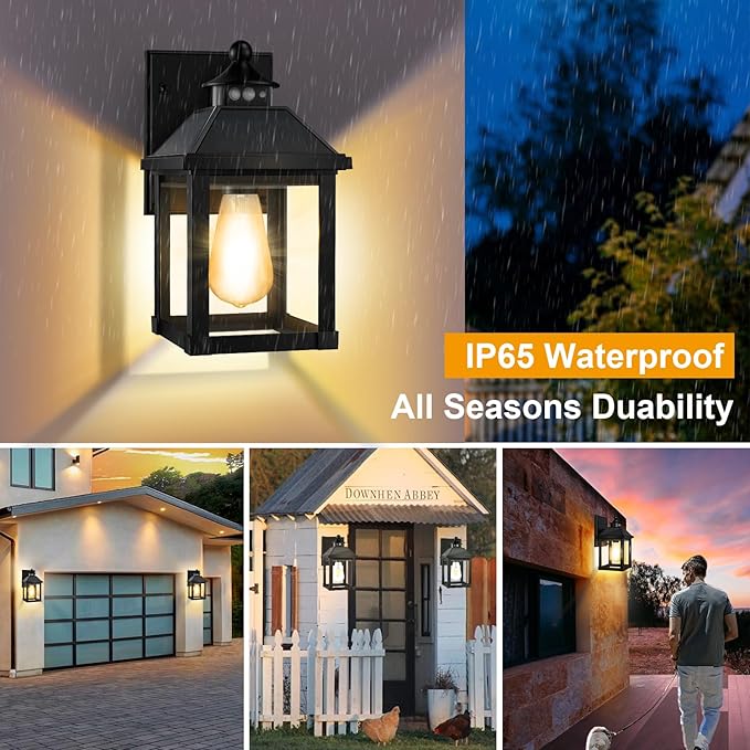Solar Sconce Lights Outdoor Wall Mount Solar Porch Light Exterior Waterproof with 3 Lighting Modes and Motion Sensor 3000K Dusk to Dawn Wall Lantern for Garage Front Door Home Barn Shed House 2Pack