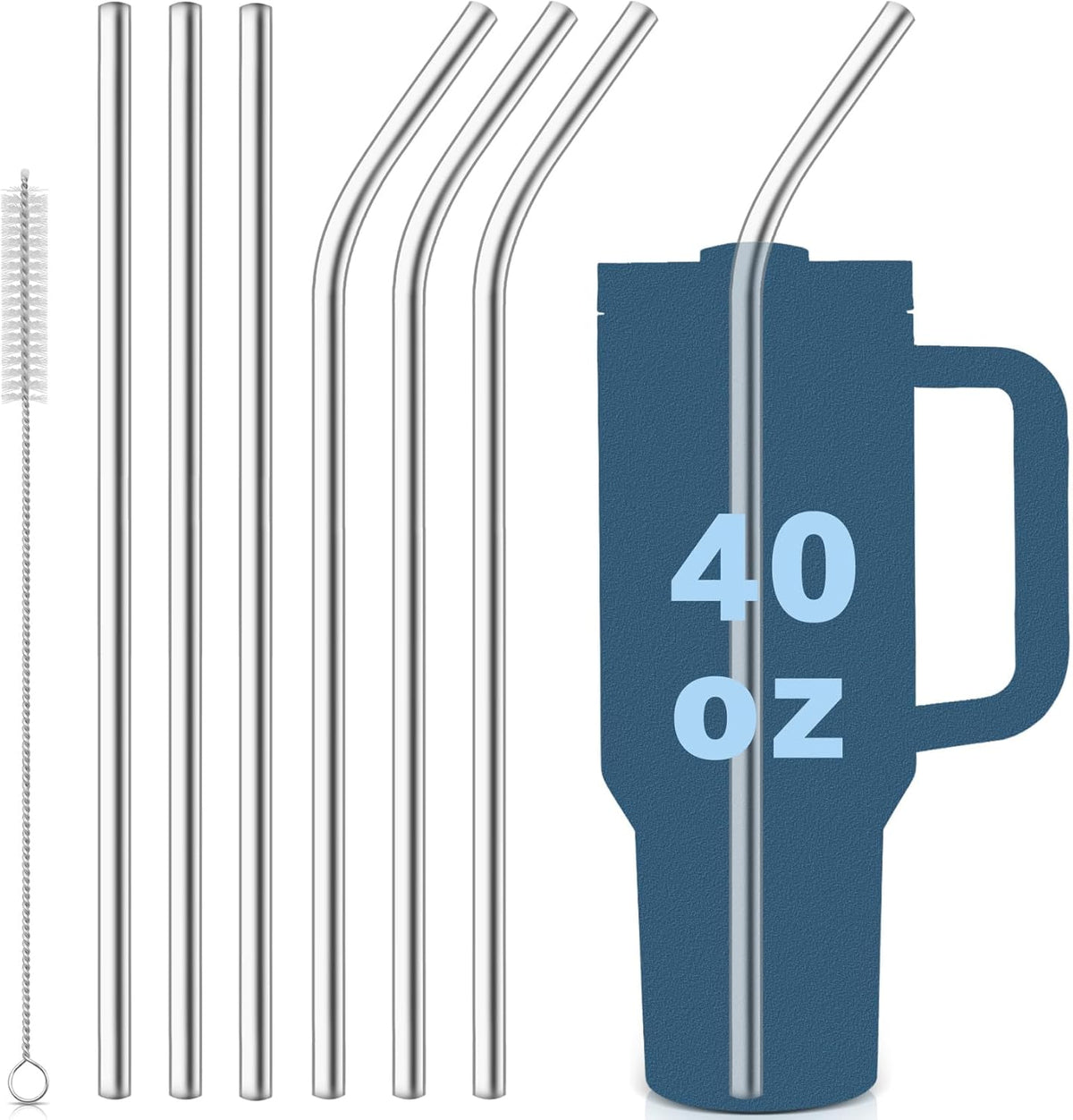 Stanley Quencher 40oz Tumbler Straws - 6 Metal Stainless Steel Replacement Straws | 12-Inch Extra Long & Reusable (3 Straight & 3 Bent)