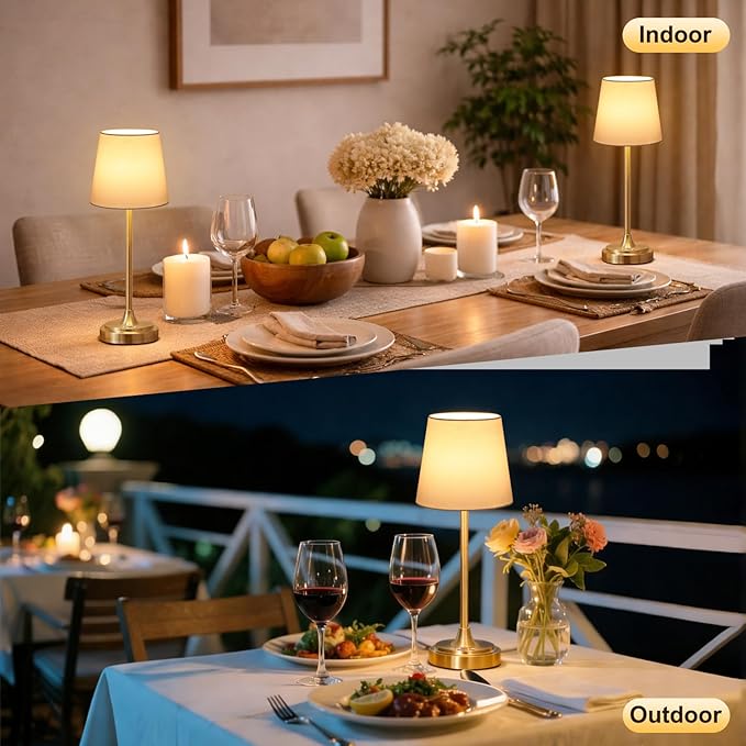 Cordless Table Lamp Rechargeable,5000mAh Battery Operated Desk Lamp,3 Colors & 7 RGB Stepless Dimmable,Touch Control Ambient Light for Bedside,Bedroom,Dining Room,Living Room,Gold,WhiteShade