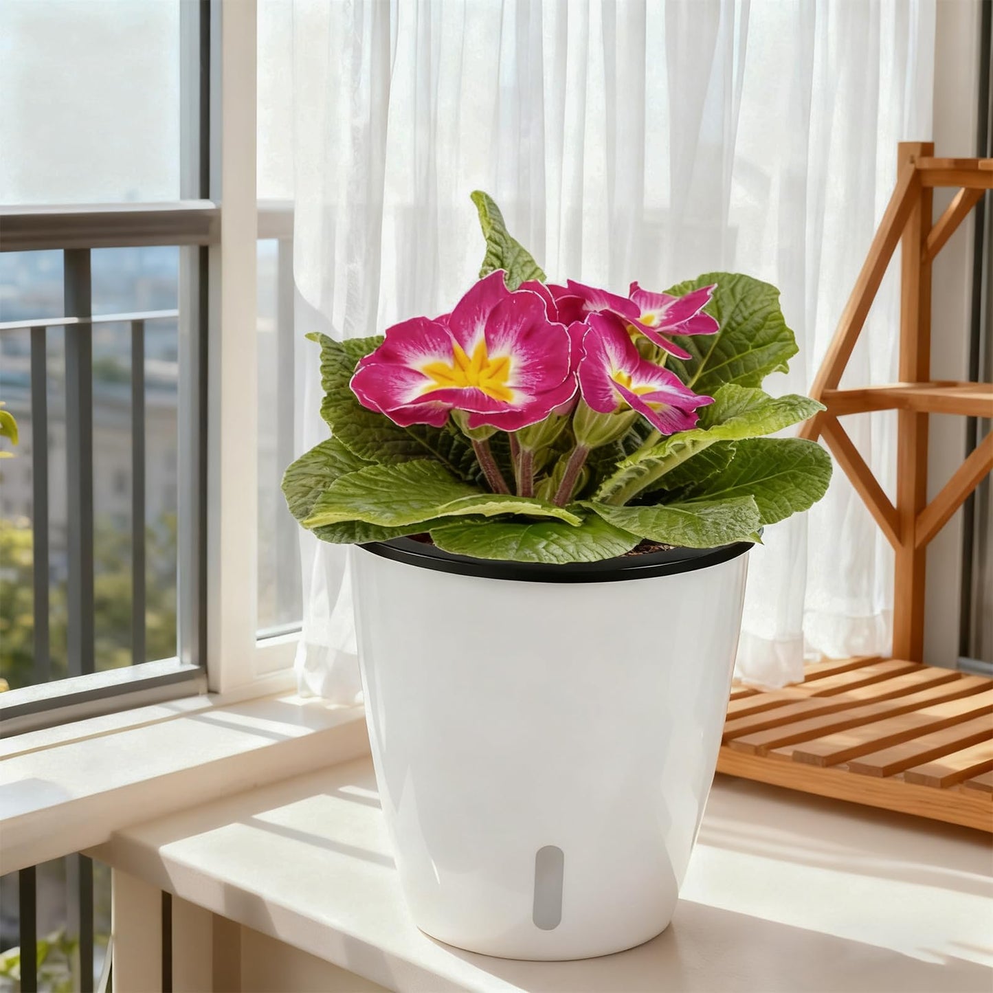 Planterhoma 5 Inch Self Watering Pots for Indoor Plants, 6 Packs African Violet Pots with Indicator, Black Wick Pot with Drainage Holes, Self Watering Planters for Orchid, Devil's Ivy, White