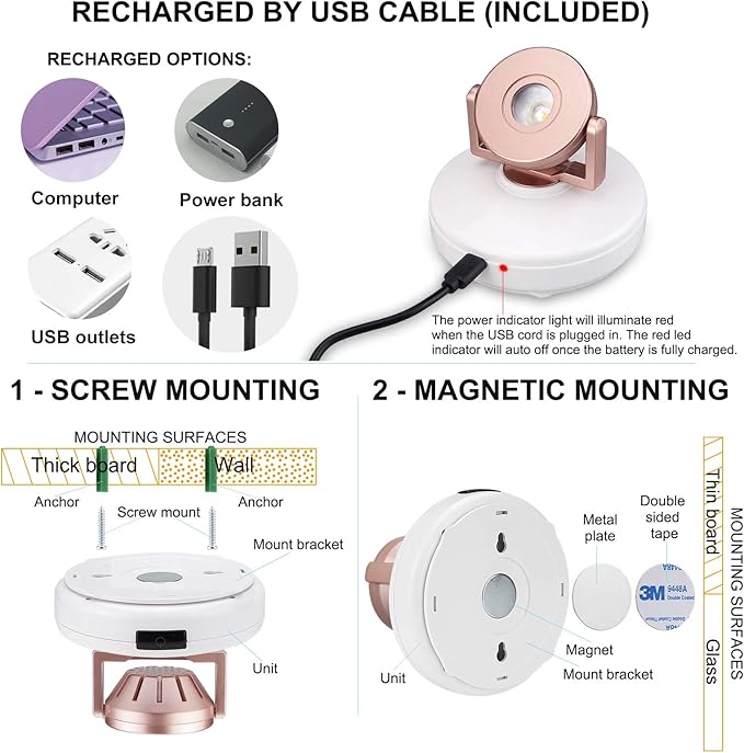 BIGMONAT Wireless LED Spotlight Battery Powered, Dimmable Accent Lighting for Picture Artwork, Rechargeable Color Changing Up Light for Painting Tree Plant Dartboard with Remote and Timer