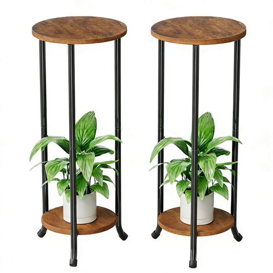 Simple Trending Plant Stand Indoor Outdoor, 29.4” Tall Flower Storage Plant Shelf Set of 2, Round Corner Display Rack for Balcony Garden Patio Living Room