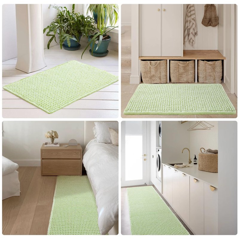 TYUU Waffle Bath Mat, Boho Bathroom Rugs Non Slip Washable Super Absorbent Quick Dry Cute Bath Mat Farmhouse Bathroom Decor, 48"x24" Pale Green