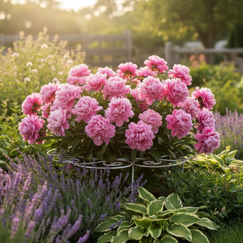 Peony Cages and Supports–Heavy Duty Metal Plant Support Ring for Garden, Grow Through Plant Support Stakes for Roses Hydrangeas, Outdoor Flower Cage with Weather-Resistant Iron Frame (1 pcs Large)