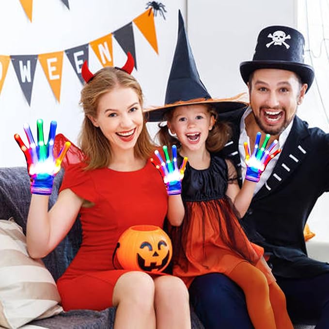 Led Light up Gloves Rainbow Easter Gifts for Kids and Adults Rave Light Glowing Gloves Cool Toys Stocking Stuffers Halloween Christmas Easter Birthday Parties(Medium)