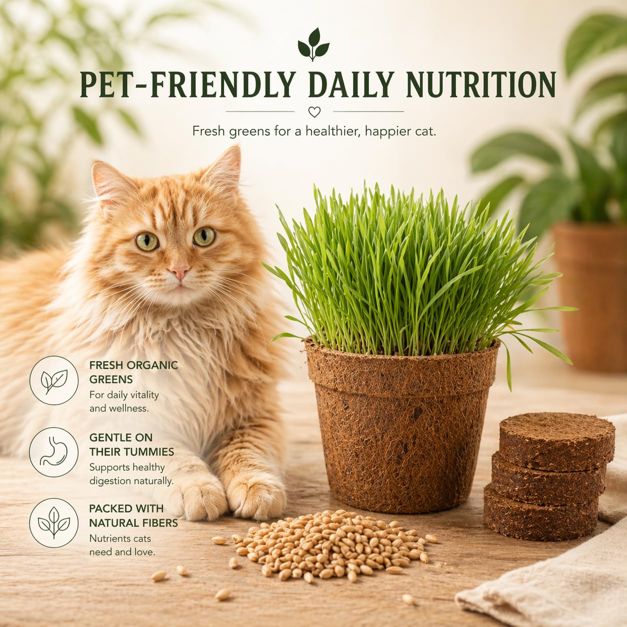 Bright Electrolytes Cat Grass Kit for Indoor Cats - Organic Cat Grass Growing Kit (3 Pack) with Soil Discs, Coco Fiber Pots & Organic Seeds - Natural Hairball Control & Digestion Remedy