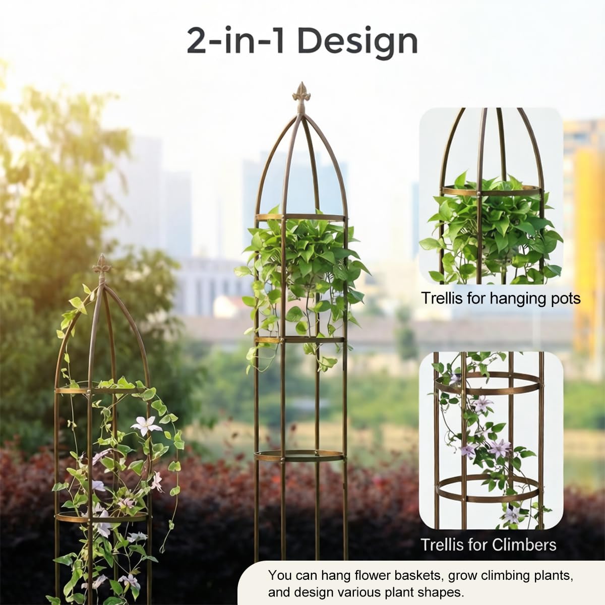100% Metal Obelisk Garden Trellis 5.5 Feet Tall Sturdy Plant Support for Climbing Vines and Flowers Stands,1pc Upgrade (Bronze, Medium)